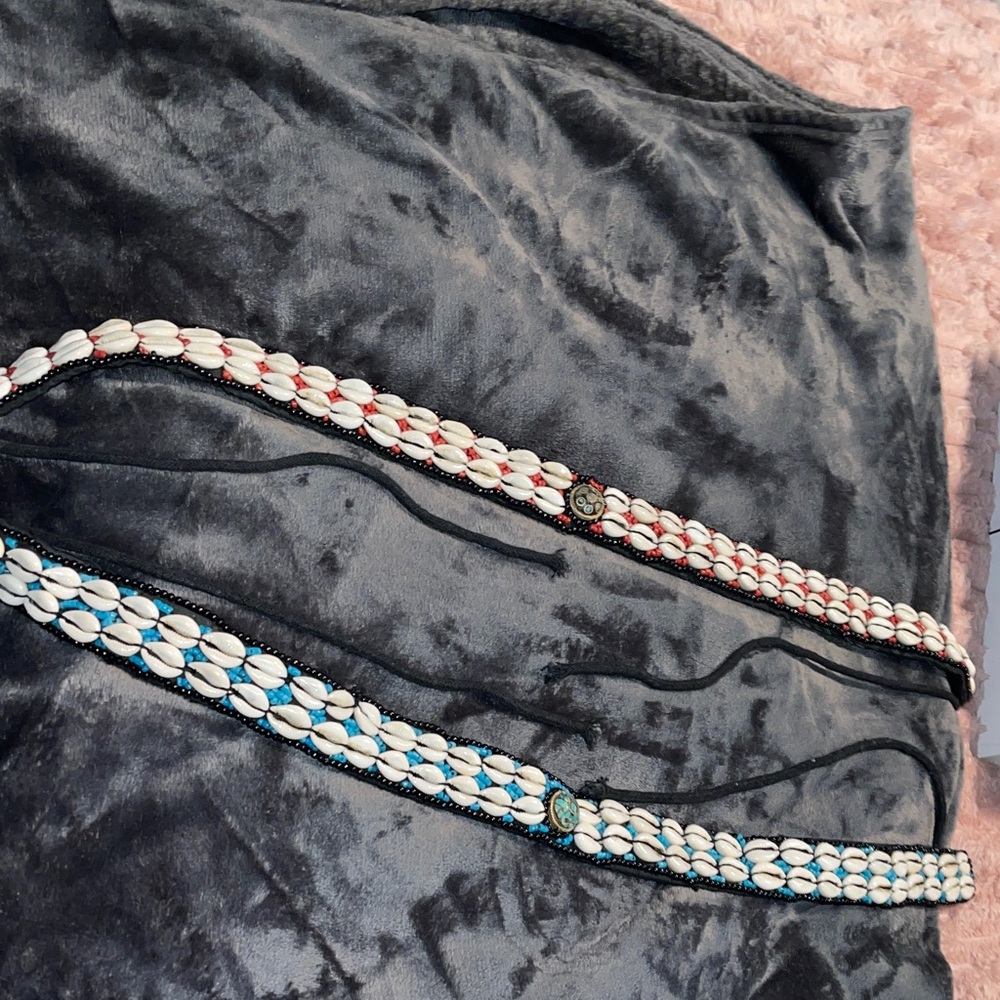 Beaded Shell Belts with Red and Blue Accents